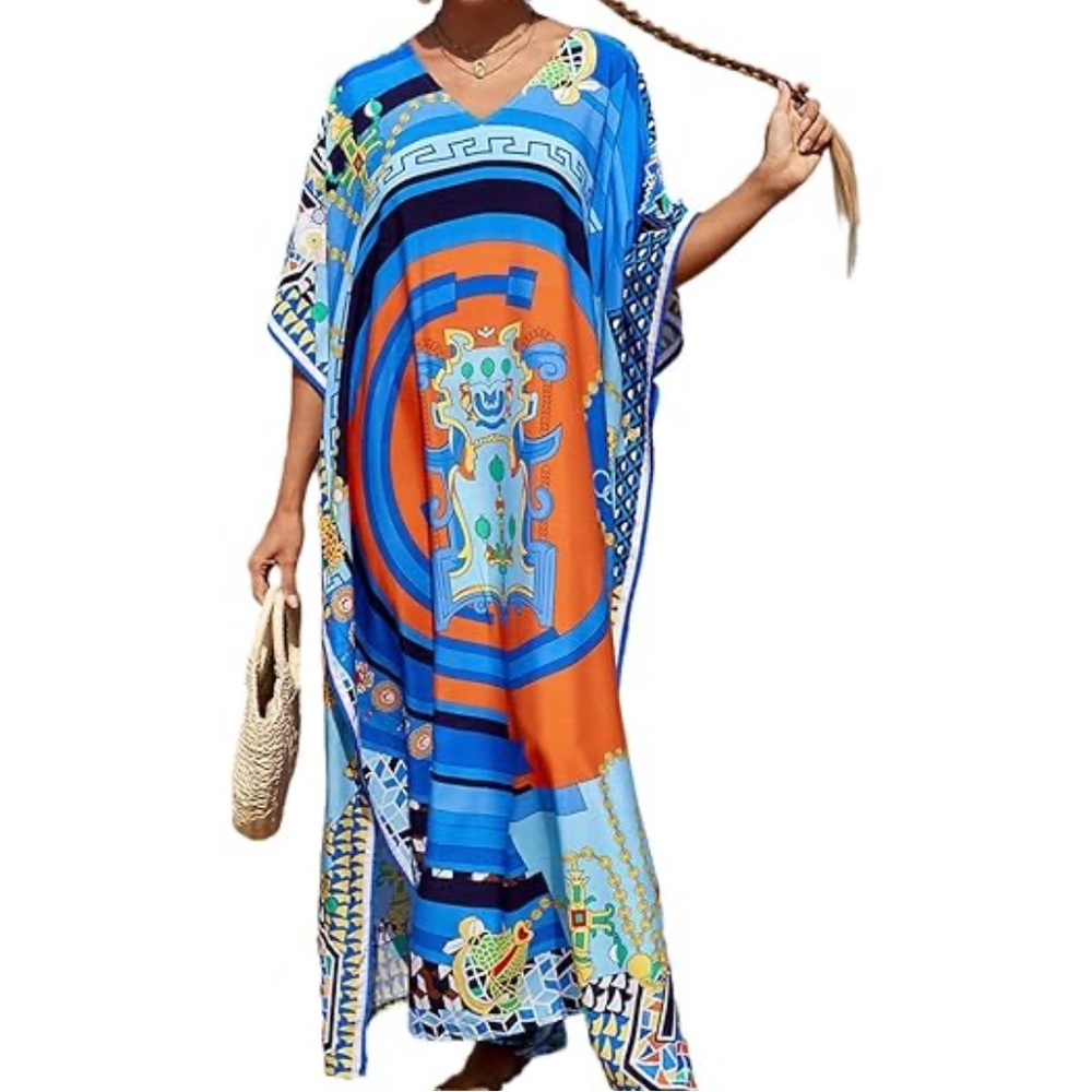 Vibrant Blue and Orange Swim Cover-Up